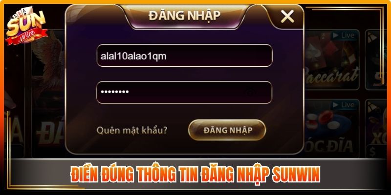 Đăng Nhập Sunwin Đúng Cách Để Trải Nghiệm Được Ổn Định 2 Điền đúng thông tin